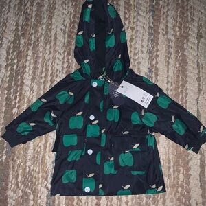 Kids' Black Raincoat with Green Apple Print